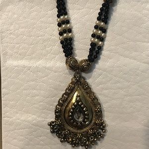 Antique Gold Black White Choker Necklace